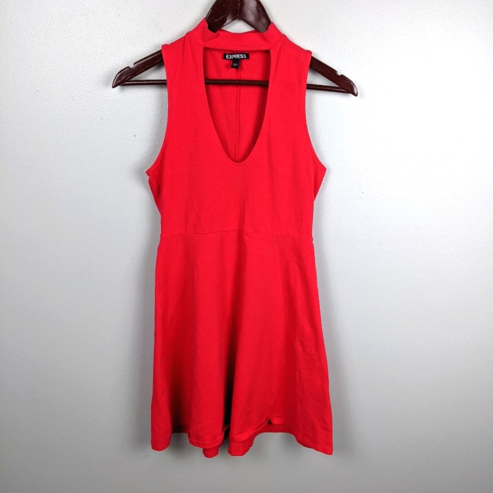 Express | Red Skater Keyhole Dress Size Small